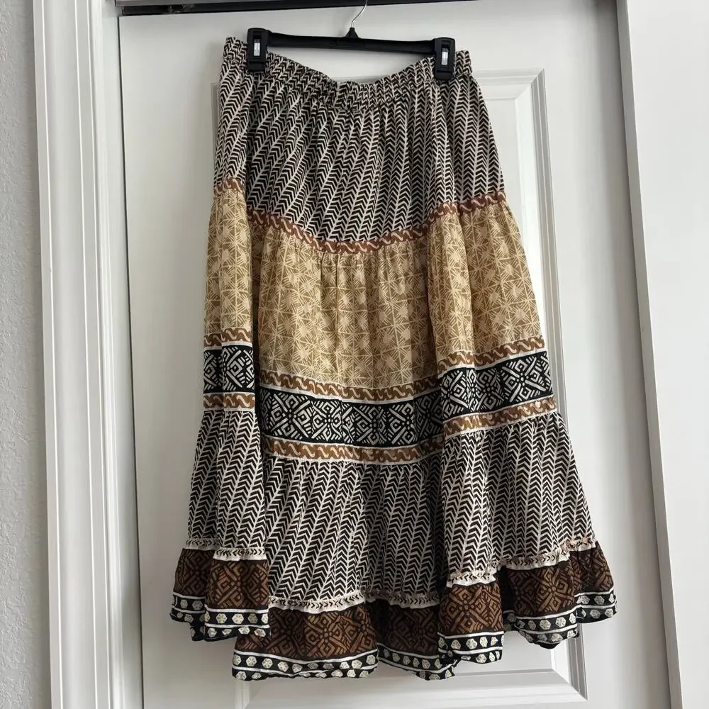 White Stag Boho Tiered Maxi Skirt Brown Festival Hippie Gypsy Cottagecore Size L - Picture 3 of 16